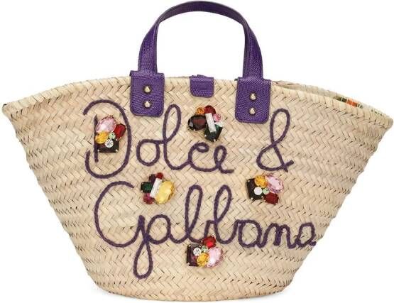 Dolce & Gabbana Kendra geweven mand met borduurwerk Beige