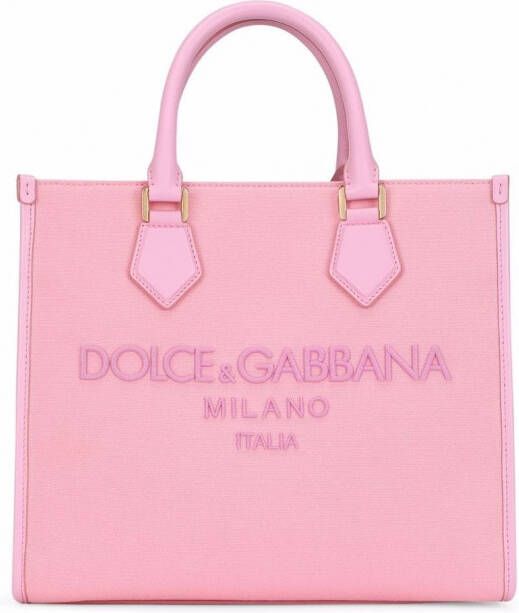 Dolce & Gabbana Shopper met geborduurd logo dames kalfsleer katoenkalfsleer katoen Eén Roze
