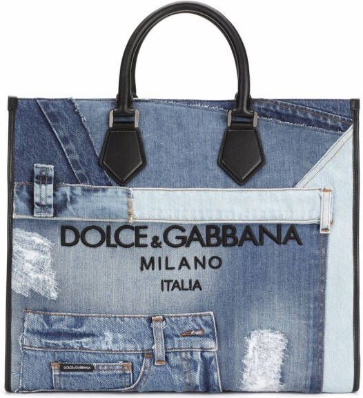 Dolce & Gabbana Grote shopper met denim patchwork Blauw
