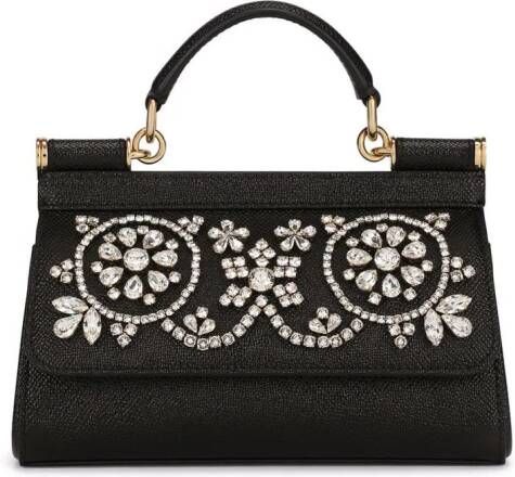Dolce & Gabbana Kleine Sicily tas verfraaid met stras en handgreep Zwart