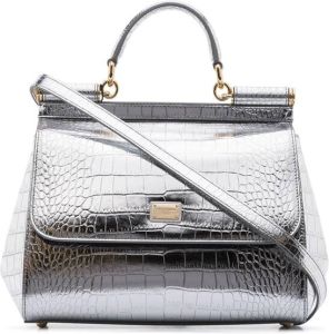 Dolce & Gabbana Sicily schoudertas met krokodillenleer-effect Zilver