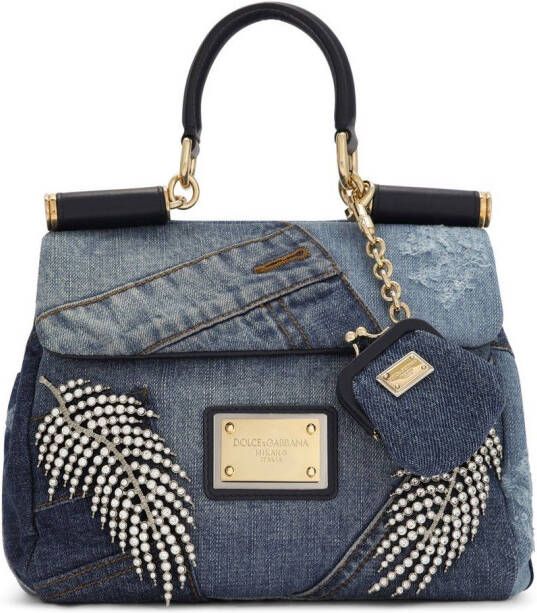 Dolce & Gabbana Sicily Soft kleine tas met handgreep en denim patchwork Blauw