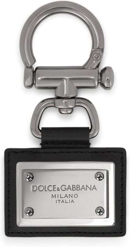 Dolce & Gabbana Leren sleutelhanger met logo label Zwart