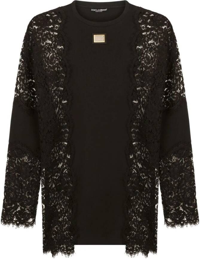 Dolce & Gabbana T-shirt met kant detail en lange mouwen Zwart
