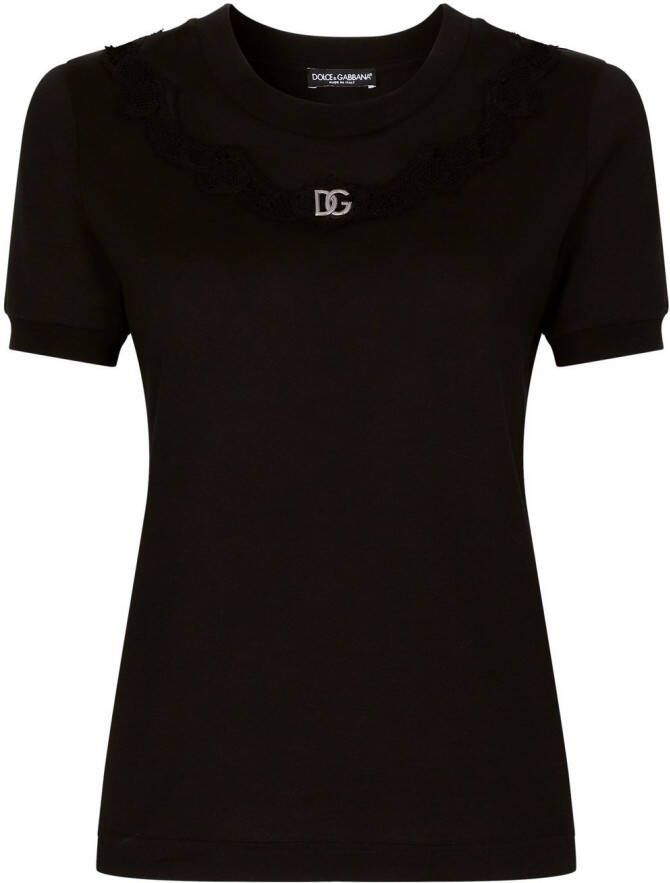 Dolce & Gabbana T-shirt met kant met DG-logo Zwart
