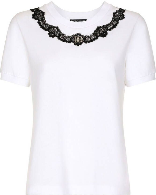 Dolce & Gabbana T-shirt met kant en DG-logo Wit