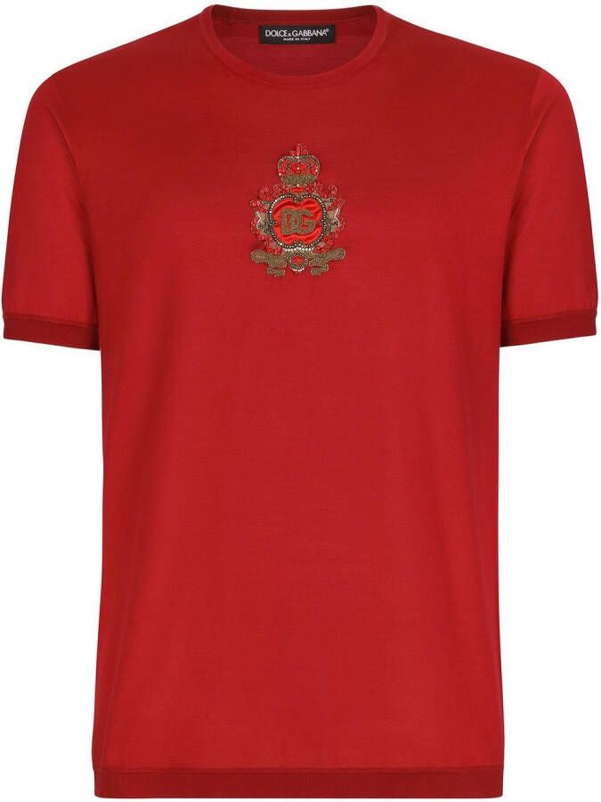 Dolce & Gabbana Zijden T-shirt met patch Rood