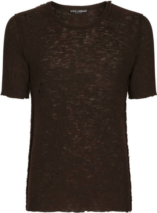 Dolce & Gabbana T-shirt met gerafelde afwerking Bruin