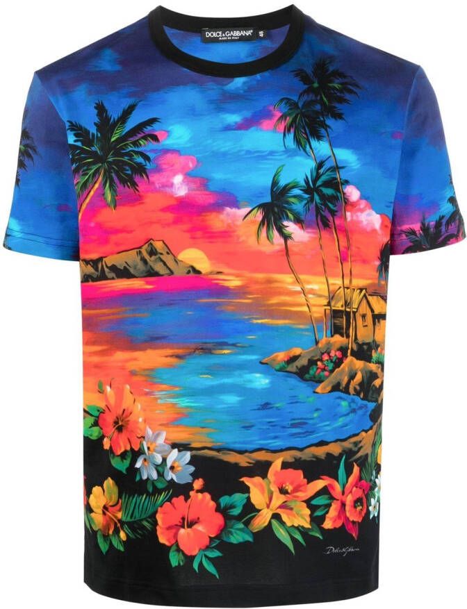 Dolce & Gabbana T-shirt met Hawaiiaanse print Blauw