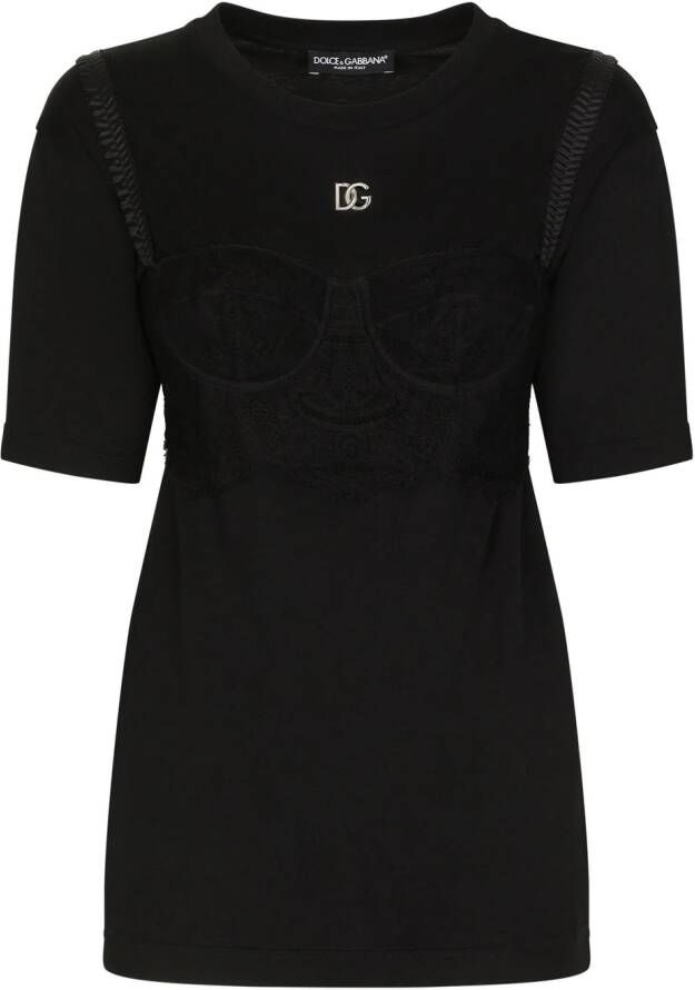 Dolce & Gabbana T-shirt met kant Zwart
