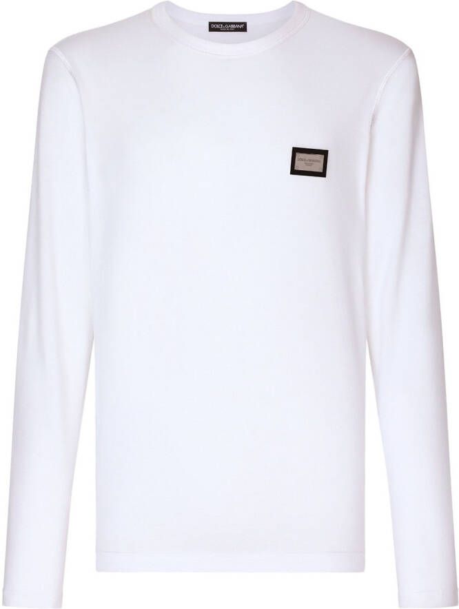 Dolce & Gabbana T-shirt met lange mouwen en logo label Wit
