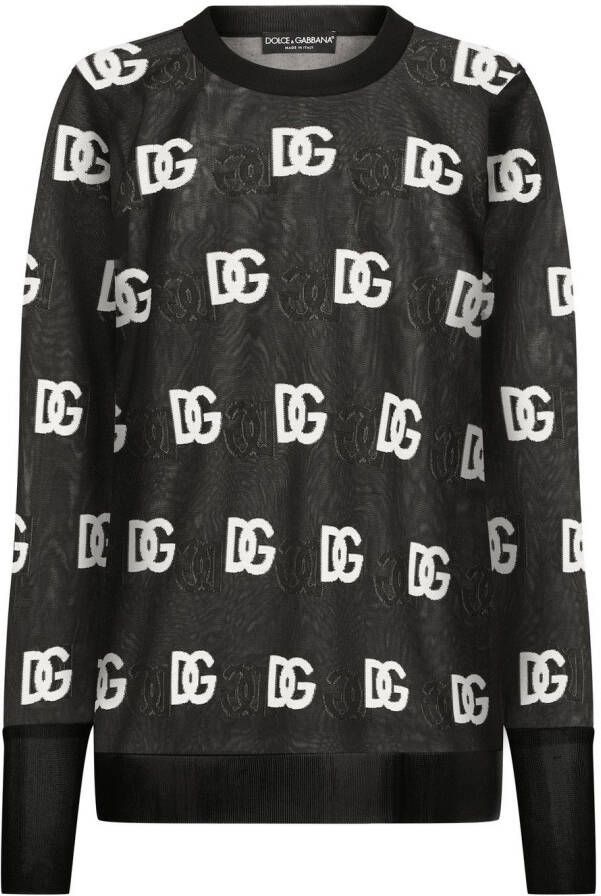 Dolce & Gabbana Semi-doorzichtige trui met DG-logo Zwart