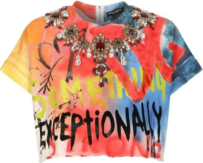 Dolce & Gabbana T-shirt verfraaid met kristallen Rood