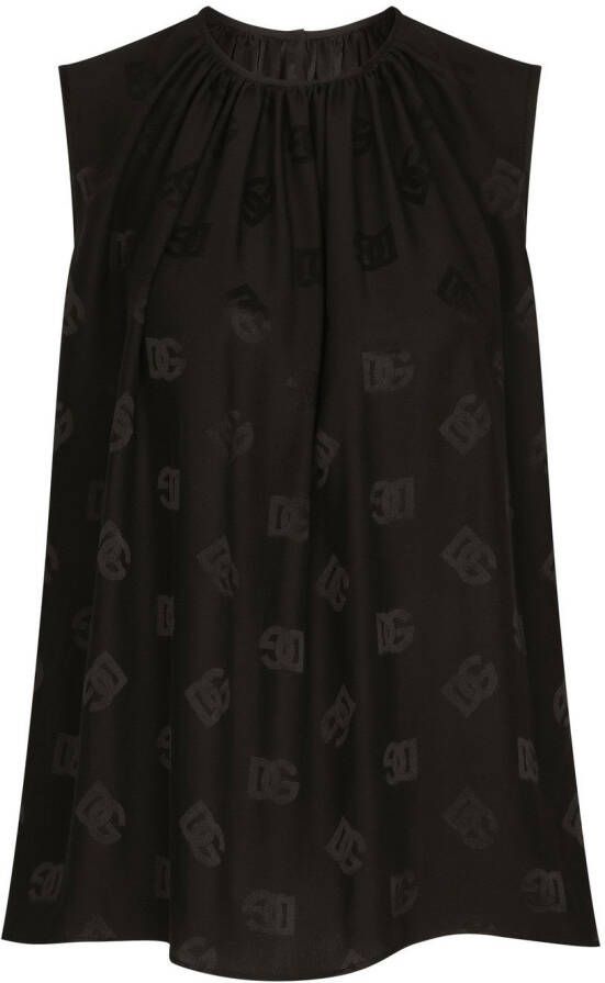 Dolce & Gabbana Mouwloze zijden blouse met DG-logo Zwart