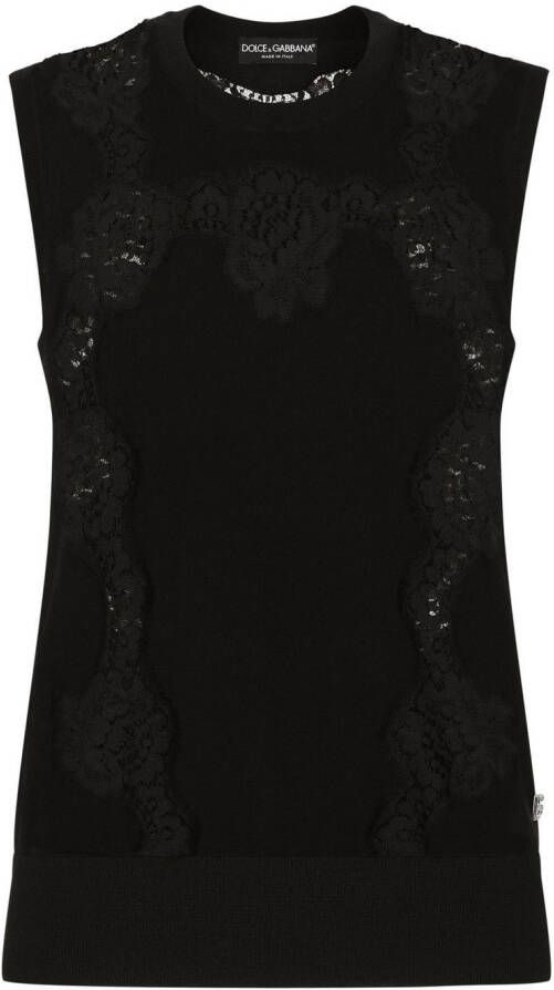 Dolce & Gabbana Kasjmier-zijde trui met kanten vlak Zwart