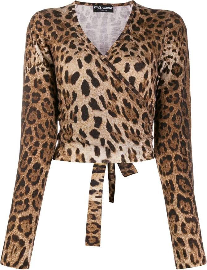 Dolce & Gabbana Trui met luipaardprint dames scheerwol 42 Bruin