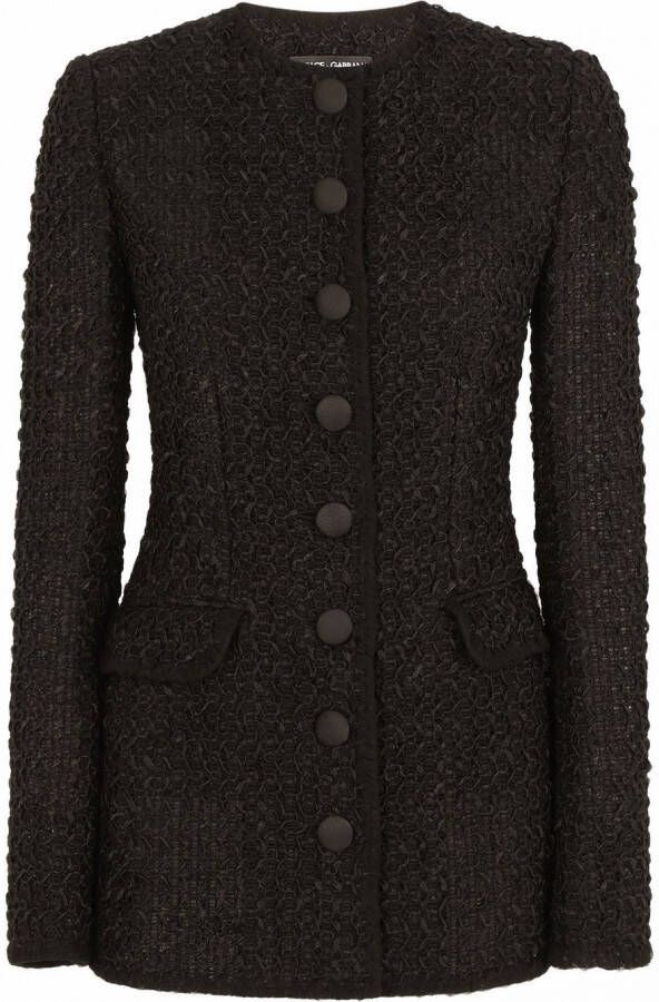 Dolce & Gabbana Tweed jack met enkele rij knopen Zwart