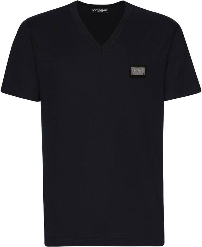 Dolce & Gabbana T-shirt met logo en V-hals Zwart