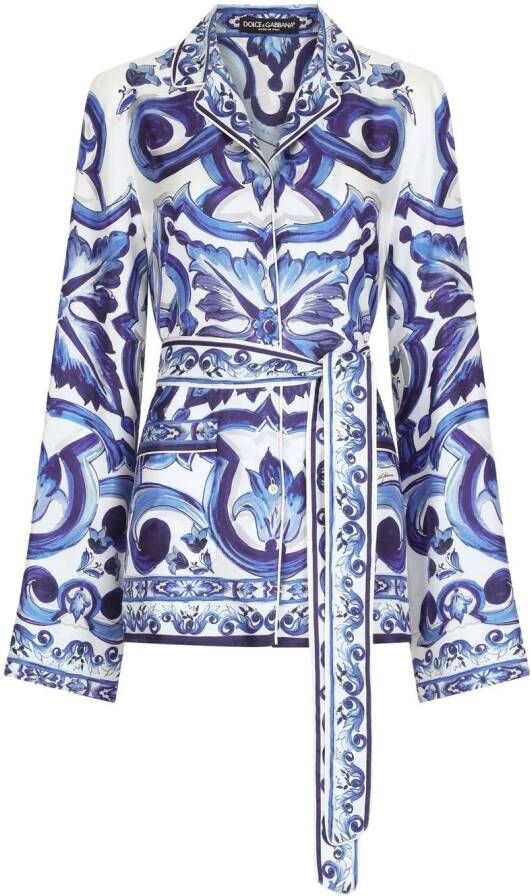 Dolce & Gabbana Zijden pyjamashirt met print Blauw