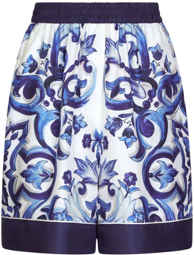 Dolce & Gabbana Zijden pyjamashorts met Majolica-print Blauw