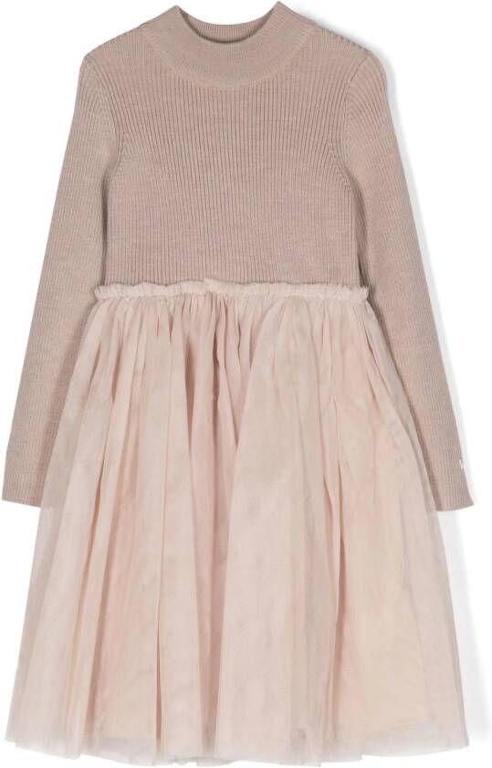 Donsje Sweaterjurk met tule Beige