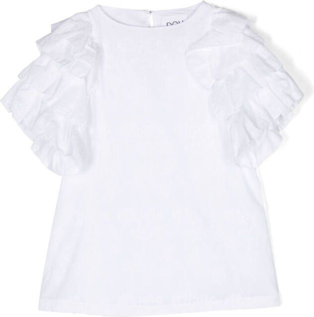 Douuod Kids Mini-jurk met ruchemouwen Wit