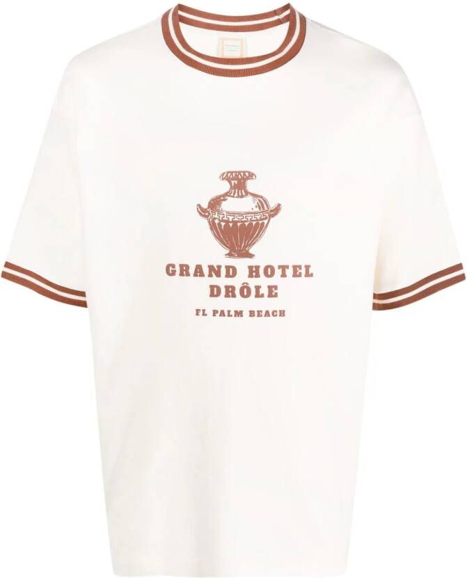 Drôle De Monsieur T-shirt met contrasterende afwerking Beige