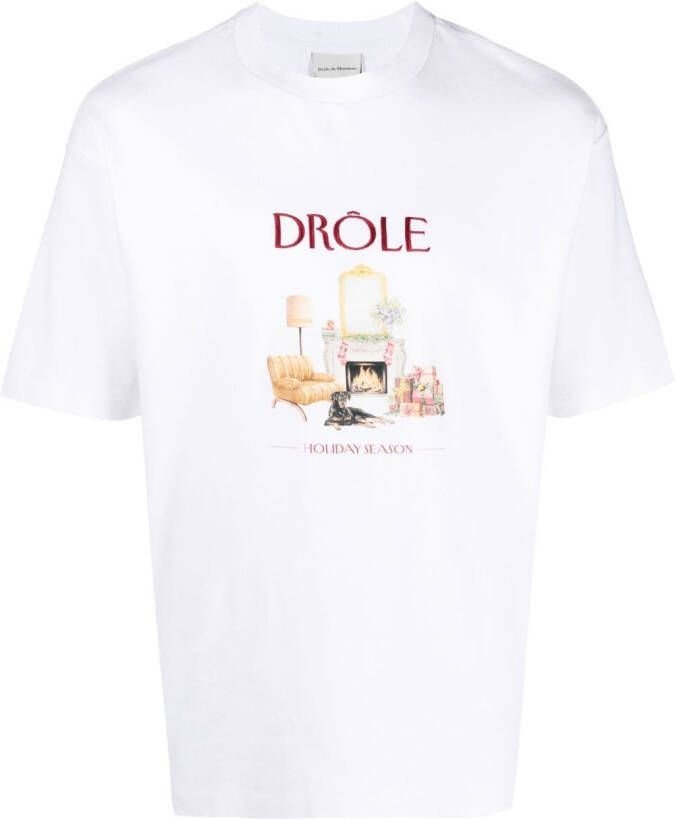 Drôle De Monsieur T-shirt met print Wit