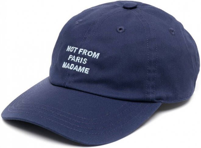 Drôle De Monsieur Pet met geborduurde tekst Blauw