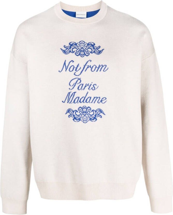Drôle De Monsieur Trui met tekst Beige