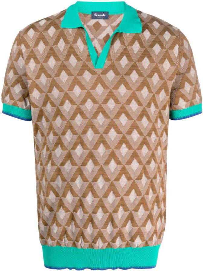 Drumohr Poloshirt met geometrisch patroon Bruin