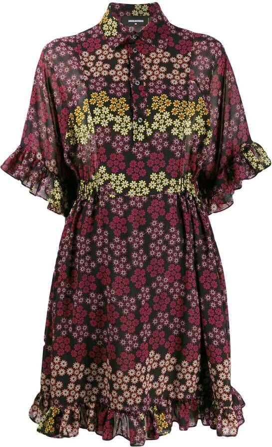 DSQUARED2 Blousejurk met bloemenprint Zwart