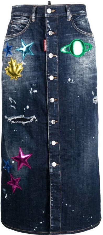 Dsquared2 distressed patch-detail denim skirt Blauw