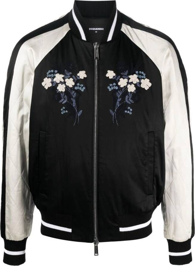 Dsquared2 embroidered satin bomber jacket Zwart