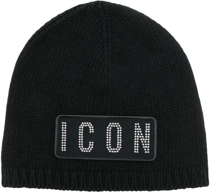 Dsquared2 Icon-patch knitted beanie Zwart