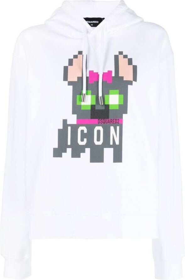 Dsquared2 Icon pixelated-print hoodie Wit