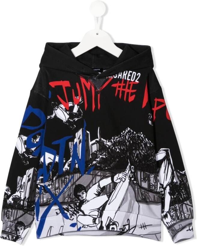 DSQUARED2 KIDS Hoodie met grafische print Zwart