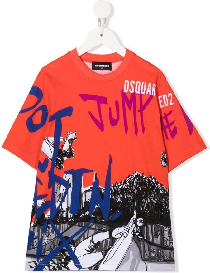 DSQUARED2 KIDS T-shirt met grafische print Rood