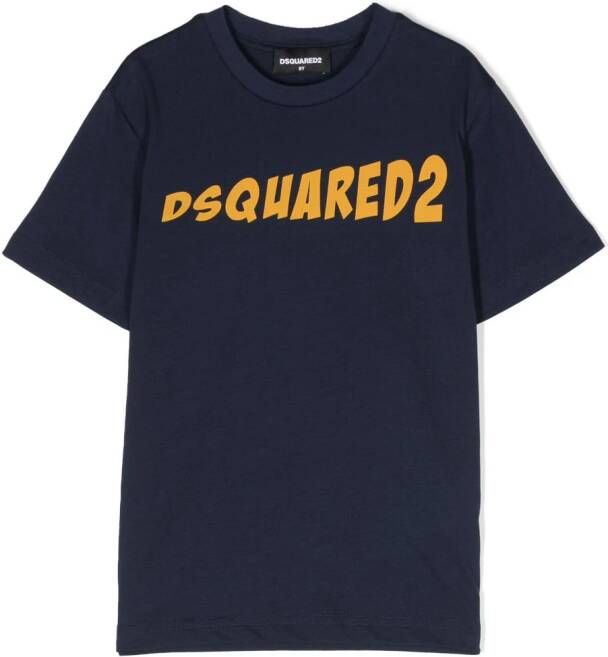 Dsquared T-shirt met logo donkerblauw Katoen Ronde hals Logo 104