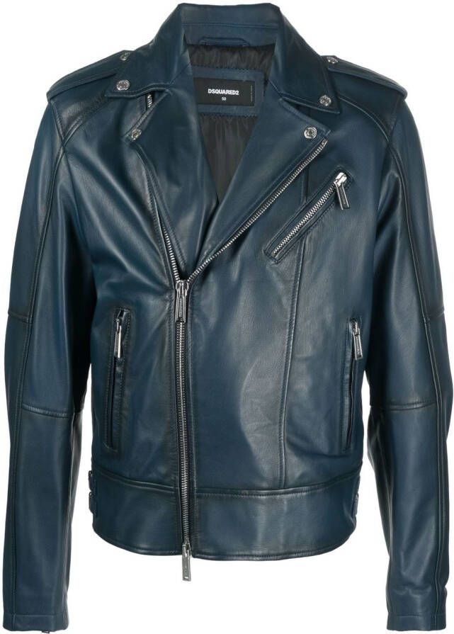 DSQUARED2 Leren bikerjack Blauw