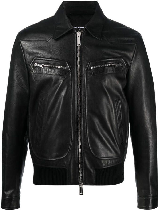 Dsquared2 leather biker jacket Zwart