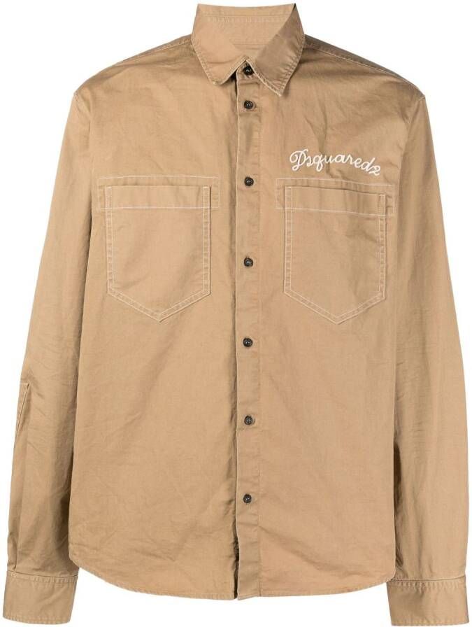 Dsquared2 logo-embroidered button-up shirt Beige