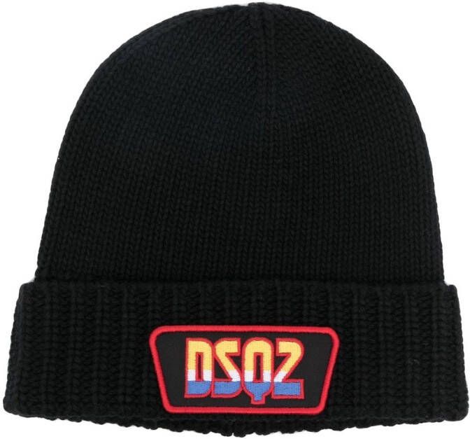 Dsquared2 logo-patch ribbed-knit beanie Zwart