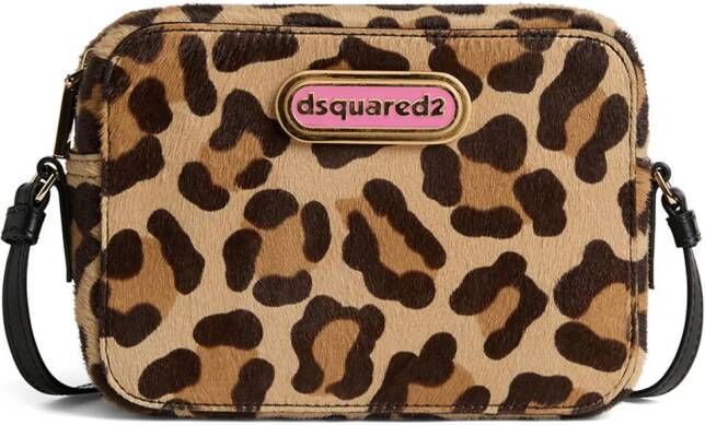 Dsquared2 logo-plaque leopard-print cross body bag Beige