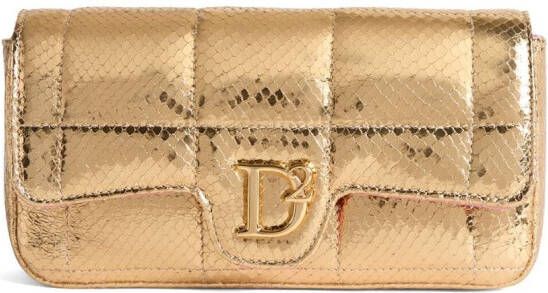 Dsquared2 logo-plaque metallic leather clutch Goud