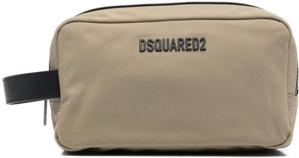 Dsquared2 logo-plaque wash bag Beige