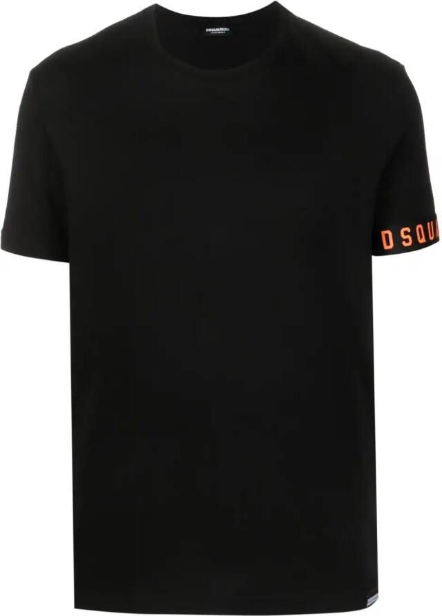 Dsquared2 Klassiek Zwart Stretch Katoenen T-Shirt met Geborduurd Logo Zwart Heren