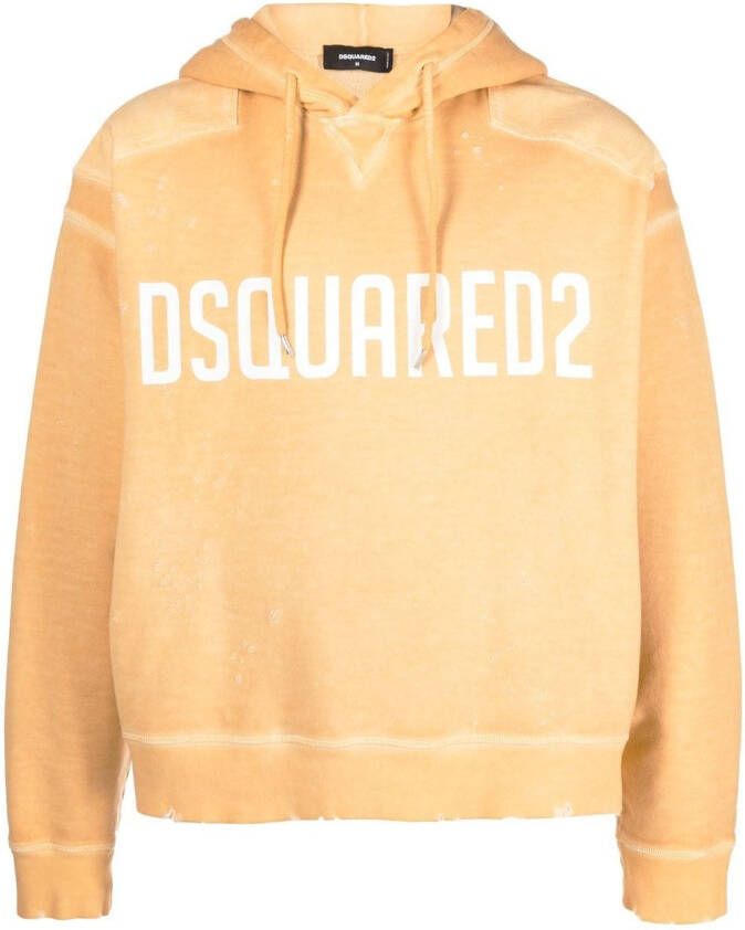 Dsquared2 logo-print drawstring hoodie Geel