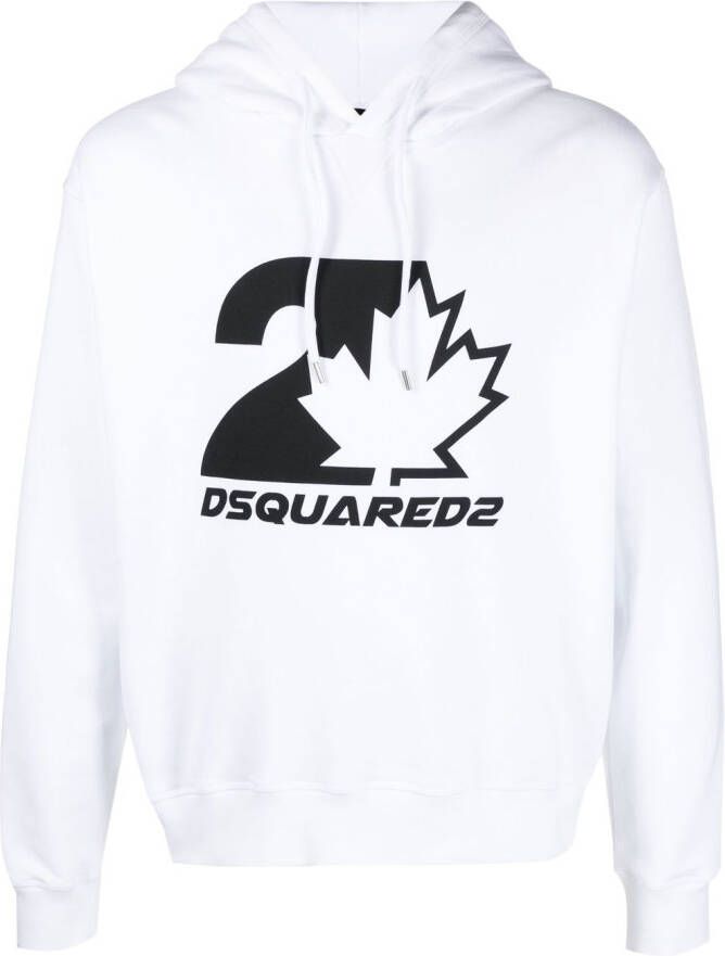 Dsquared2 logo-print drawstring hoodie Wit