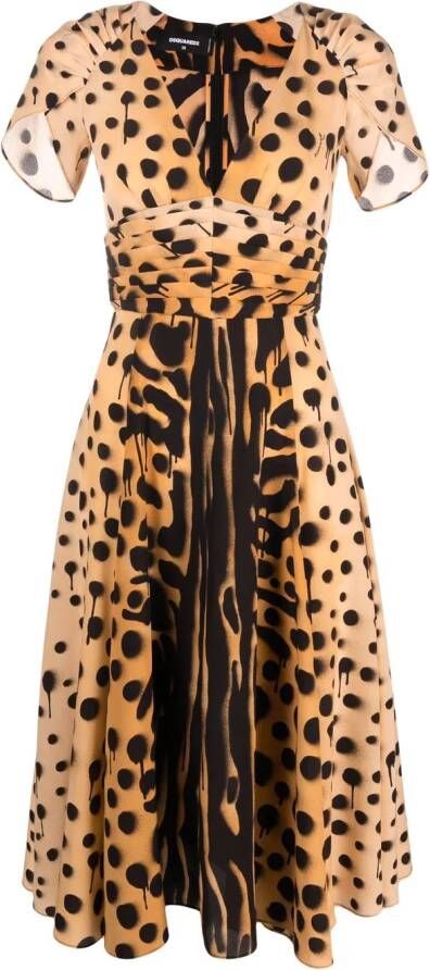 DSQUARED2 Midi-jurk met dierenprint Bruin